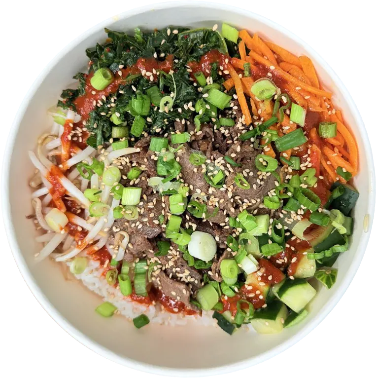 Scallions and sesame seeds on top